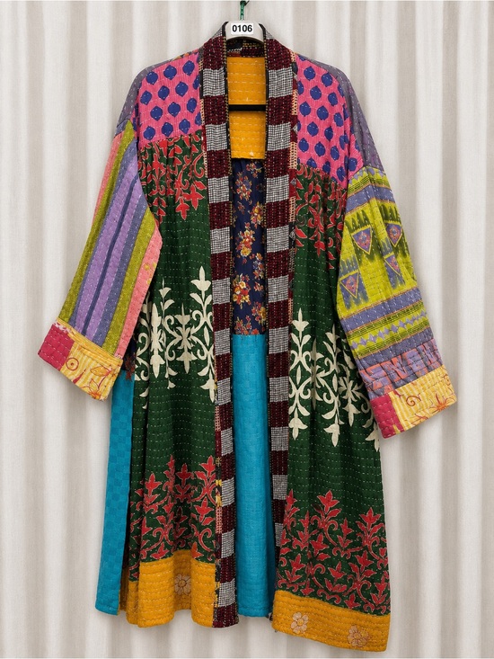 Other - 106🌟 Vintage Kantha Duster Robe Handmade Boho Patchwork Kimono One of a Kind